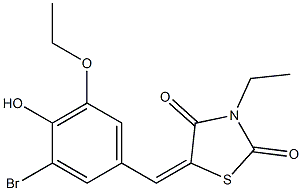 5-(3-bromo-5-ethoxy-4-hydroxybenzylidene)-3-ethyl-1,3-thiazolidine-2,4-dione Struktur