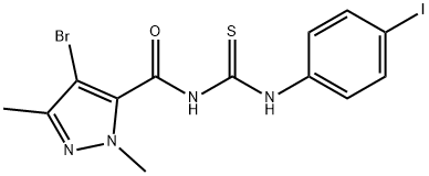 N-[(4-bromo-1,3-dimethyl-1H-pyrazol-5-yl)carbonyl]-N'-(4-iodophenyl)thiourea Struktur