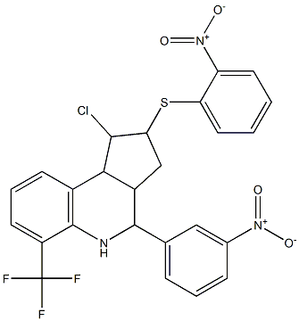 1-chloro-4-{3-nitrophenyl}-2-({2-nitrophenyl}sulfanyl)-6-(trifluoromethyl)-2,3,3a,4,5,9b-hexahydro-1H-cyclopenta[c]quinoline Struktur