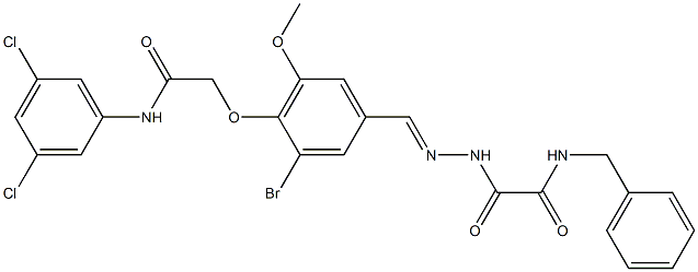 N-benzyl-2-(2-{3-bromo-4-[2-(3,5-dichloroanilino)-2-oxoethoxy]-5-methoxybenzylidene}hydrazino)-2-oxoacetamide Struktur