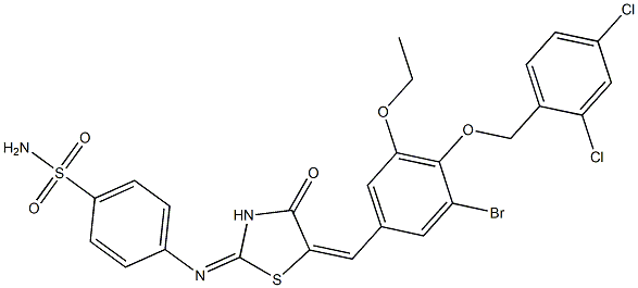 4-[(5-{3-bromo-4-[(2,4-dichlorobenzyl)oxy]-5-ethoxybenzylidene}-4-oxo-1,3-thiazolidin-2-ylidene)amino]benzenesulfonamide Struktur