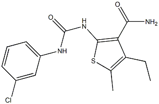 2-{[(3-chloroanilino)carbonyl]amino}-4-ethyl-5-methyl-3-thiophenecarboxamide Struktur