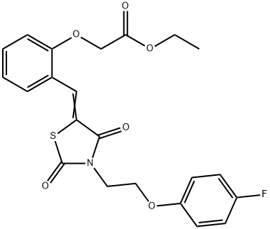 ethyl [2-({3-[2-(4-fluorophenoxy)ethyl]-2,4-dioxo-1,3-thiazolidin-5-ylidene}methyl)phenoxy]acetate Struktur