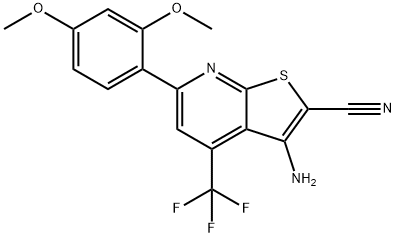 3-amino-6-(2,4-dimethoxyphenyl)-4-(trifluoromethyl)thieno[2,3-b]pyridine-2-carbonitrile Struktur