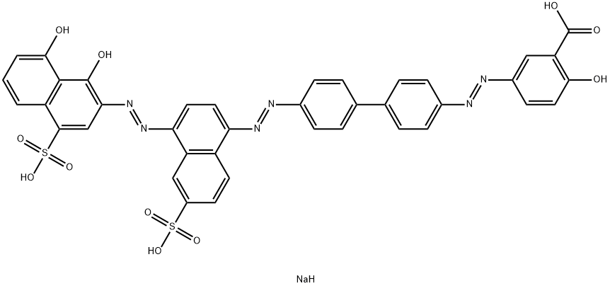 2-Hydroxy-5-[[4'-[[4-[(1,8-dihydroxy-4-sulfo-2-naphtyl)azo]-6-sulfo-1-naphtyl]azo]-1,1'-biphenyl-4-yl]azo]benzoic acid trisodium salt Struktur