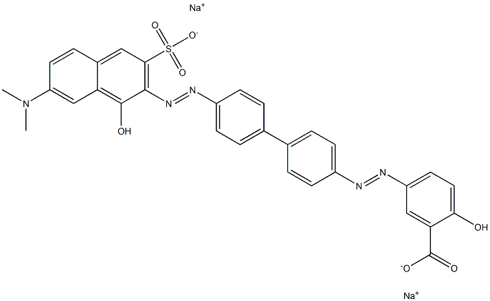 Benzoic acid, 5-[[4'-[[7-(dimethylamino)-1-hydroxy-3-sulfo-2-naphthalenyl]azo][1,1'-biphenyl]-4-yl]azo]-2-hydroxy-, disodium salt Struktur