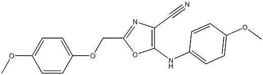 5-(4-methoxyanilino)-2-[(4-methoxyphenoxy)methyl]-1,3-oxazole-4-carbonitrile Struktur