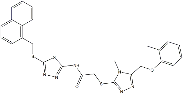 2-({4-methyl-5-[(2-methylphenoxy)methyl]-4H-1,2,4-triazol-3-yl}sulfanyl)-N-{5-[(1-naphthylmethyl)sulfanyl]-1,3,4-thiadiazol-2-yl}acetamide Struktur