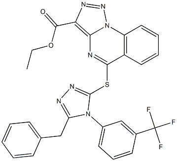 ethyl 5-({5-benzyl-4-[3-(trifluoromethyl)phenyl]-4H-1,2,4-triazol-3-yl}sulfanyl)[1,2,3]triazolo[1,5-a]quinazoline-3-carboxylate Struktur