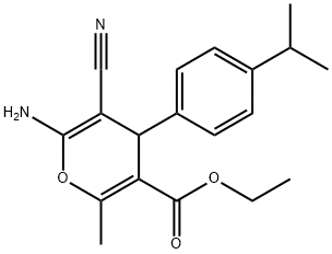 ethyl 6-amino-5-cyano-4-(4-isopropylphenyl)-2-methyl-4H-pyran-3-carboxylate Struktur