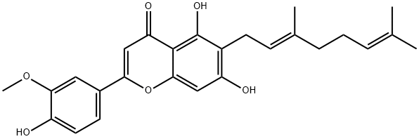 4H-1-Benzopyran-4-one, 6-[(2E)-3,7-dimethyl-2,6-octadien-1-yl]-5,7-dihydroxy-2-(4-hydroxy-3-methoxyphenyl)- Struktur