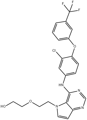 2-(2-(4-((3-chloro-4-(3-(trifluoromethyl)phenoxy)phenyl)amino)-5H-pyrrolo[3,2-d]pyrimidin-5-yl)ethoxy)ethan-1-ol Struktur