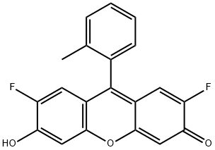 2,7-Difluoro-6-hydroxy-9-(2-methylphenyl)-3H-xanthen-3-one Struktur