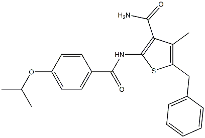 5-benzyl-2-[(4-isopropoxybenzoyl)amino]-4-methyl-3-thiophenecarboxamide Struktur