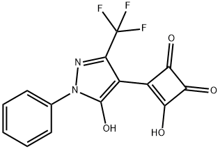 3-Hydroxy-4-[5-hydroxy-1-phenyl-3-(trifluoromethyl)-1H-pyrazol-4-yl]-cyclobut-3-ene-1,2-dione Struktur