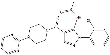 N-(1-(2-chlorophenyl)-4-{[4-(2-pyrimidinyl)-1-piperazinyl]carbonyl}-1H-pyrazol-5-yl)acetamide Struktur