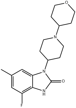 2H-Benzimidazol-2-one, 4-fluoro-1,3-dihydro-6-methyl-1-[1-(tetrahydro-2H-pyran-4-yl)-4-piperidinyl]- Struktur