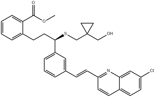 Benzoic acid, 2-[(3R)-3-[3-[(1E)-2-(7-chloro-2-quinolinyl)ethenyl]phenyl]-3-[[[1-(hydroxyMethyl)cyclopropyl]Methyl]thio]propyl]-, Methyl ester Struktur