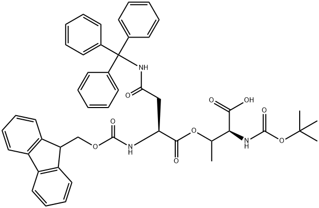 (2S,3R)-2-{[(tert-butoxy)carbonyl]amino}-3-{[(2S)-2-({[(9H-fluoren-9-yl)methoxy]carbonyl}amino)-3-[(triphenylmethyl)carbamoyl]propanoyl]oxy}butanoic acid Struktur