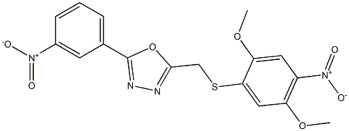 2-{[(2,5-dimethoxy-4-nitrophenyl)thio]methyl}-5-(3-nitrophenyl)-1,3,4-oxadiazole Struktur