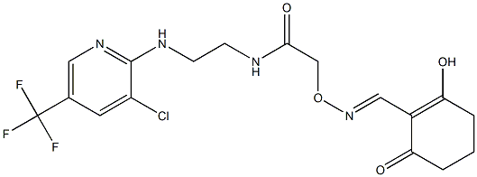 N-(2-{[3-chloro-5-(trifluoromethyl)-2-pyridinyl]amino}ethyl)-2-({[(2-hydroxy-6-oxo-1-cyclohexenyl)methylene]amino}oxy)acetamide Struktur