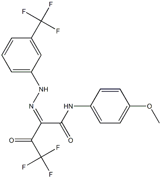 4,4,4-trifluoro-N-(4-methoxyphenyl)-3-oxo-2-{(Z)-2-[3-(trifluoromethyl)phenyl]hydrazono}butanamide Struktur