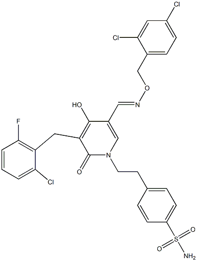 4-{2-[3-(2-chloro-6-fluorobenzyl)-5-({[(2,4-dichlorobenzyl)oxy]imino}methyl)-4-hydroxy-2-oxo-1(2H)-pyridinyl]ethyl}benzenesulfonamide Struktur