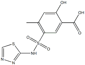 2-hydroxy-4-methyl-5-(1,3,4-thiadiazol-2-ylsulfamoyl)benzoic acid Struktur