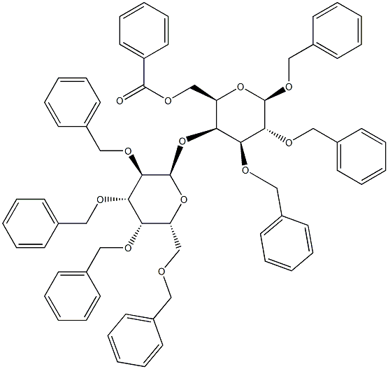 6-O-Benzoyl-1,2,3-tri-O-benzyl-4-O-(2,3,4,6-tetra-O-benzyl-a-D-galactopyranosyl)-b-D-galactopyranoside Struktur