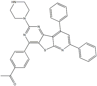 4-(4-acetylphenyl)piperazino-7,9-diphenylpyrido(3',2'-4,5)thieno(3,2-d)pyrimidine Struktur