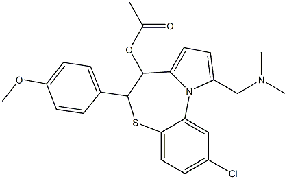 7-acetoxy-2-chloro-6,7-dihydro-10-((N,N-dimethylamino)methyl)-6-(4-methoxyphenyl)pyrrolo(2,1-d)(1,5)benzothiazepine Struktur