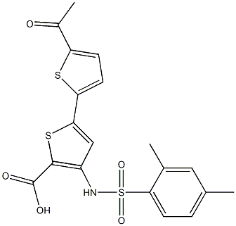 5-(5-acetylthiophen-2-yl)-3-[(2,4-dimethylphenyl)sulfonylamino]thiophene-2-carboxylic acid Struktur