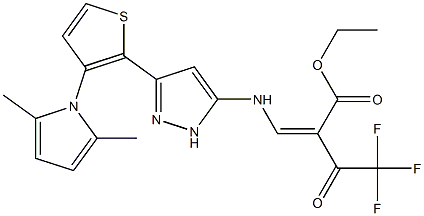 ethyl (Z)-3-({3-[3-(2,5-dimethyl-1H-pyrrol-1-yl)-2-thienyl]-1H-pyrazol-5-yl}amino)-2-(2,2,2-trifluoroacetyl)-2-propenoate Struktur