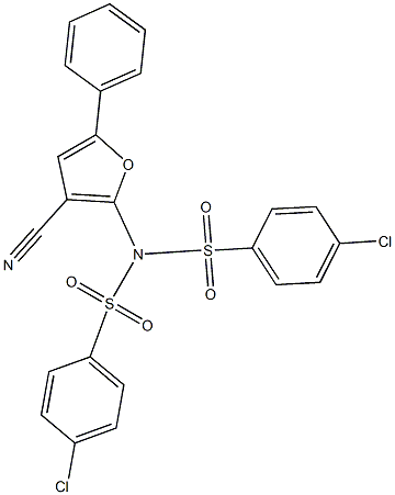 4-chloro-N-[(4-chlorophenyl)sulfonyl]-N-(3-cyano-5-phenyl-2-furyl)benzenesulfonamide Struktur