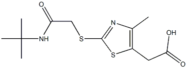 2-(2-{[(tert-butylcarbamoyl)methyl]sulfanyl}-4-methyl-1,3-thiazol-5-yl)acetic acid Struktur