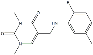 5-{[(2-fluoro-5-methylphenyl)amino]methyl}-1,3-dimethyl-1,2,3,4-tetrahydropyrimidine-2,4-dione Struktur