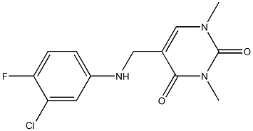 5-{[(3-chloro-4-fluorophenyl)amino]methyl}-1,3-dimethyl-1,2,3,4-tetrahydropyrimidine-2,4-dione Struktur