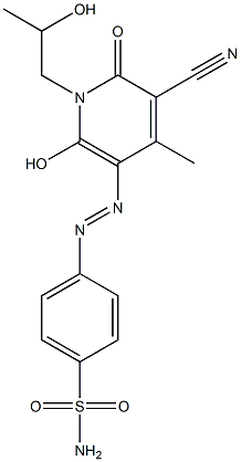 4-{[5-cyano-2-hydroxy-1-(2-hydroxypropyl)-4-methyl-6-oxo-1,6-dihydro-3-pyridinyl]diazenyl}benzenesulfonamide Struktur