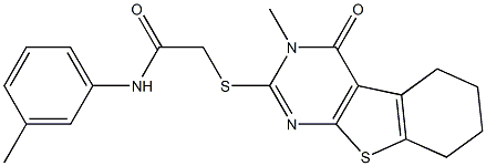 2-[(3-methyl-4-oxo-3,4,5,6,7,8-hexahydro[1]benzothieno[2,3-d]pyrimidin-2-yl)sulfanyl]-N-(3-methylphenyl)acetamide Struktur