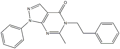 6-methyl-1-phenyl-5-(2-phenylethyl)-1,5-dihydro-4H-pyrazolo[3,4-d]pyrimidin-4-one Struktur