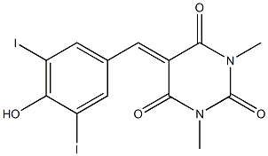 5-(4-hydroxy-3,5-diiodobenzylidene)-1,3-dimethyl-2,4,6(1H,3H,5H)-pyrimidinetrione Struktur