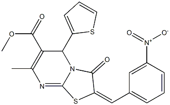 methyl 2-{3-nitrobenzylidene}-7-methyl-3-oxo-5-(2-thienyl)-2,3-dihydro-5H-[1,3]thiazolo[3,2-a]pyrimidine-6-carboxylate Struktur