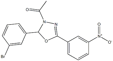 3-acetyl-2-(3-bromophenyl)-5-{3-nitrophenyl}-2,3-dihydro-1,3,4-oxadiazole Struktur