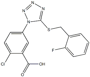 2-chloro-5-{5-[(2-fluorobenzyl)sulfanyl]-1H-tetraazol-1-yl}benzoic acid Struktur