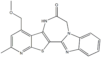 4-(methoxymethyl)-2-methyl-5H-pyrido[3'',2'':4',5']thieno[3',2':5,6][1,4]diazepino[1,7-a]benzimidazol-6(7H)-one Struktur