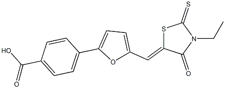 4-{5-[(3-ethyl-4-oxo-2-thioxo-1,3-thiazolidin-5-ylidene)methyl]-2-furyl}benzoic acid Struktur