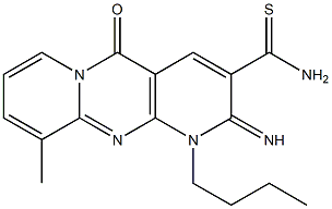 1-butyl-2-imino-10-methyl-5-oxo-1,5-dihydro-2H-dipyrido[1,2-a:2,3-d]pyrimidine-3-carbothioamide Struktur