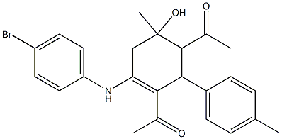 1-[3-acetyl-4-(4-bromoanilino)-6-hydroxy-6-methyl-2-(4-methylphenyl)-3-cyclohexen-1-yl]ethanone Struktur