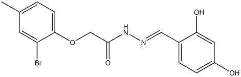 2-(2-bromo-4-methylphenoxy)-N'-(2,4-dihydroxybenzylidene)acetohydrazide Struktur