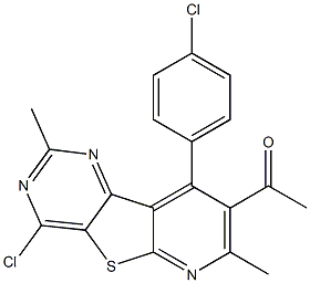 1-[4-chloro-9-(4-chlorophenyl)-2,7-dimethylpyrido[3',2':4,5]thieno[3,2-d]pyrimidin-8-yl]ethanone Struktur